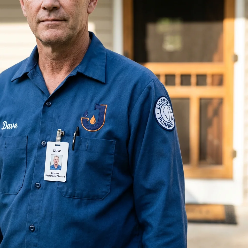 Licensed plumber showing ID badge in Bellevue, OH