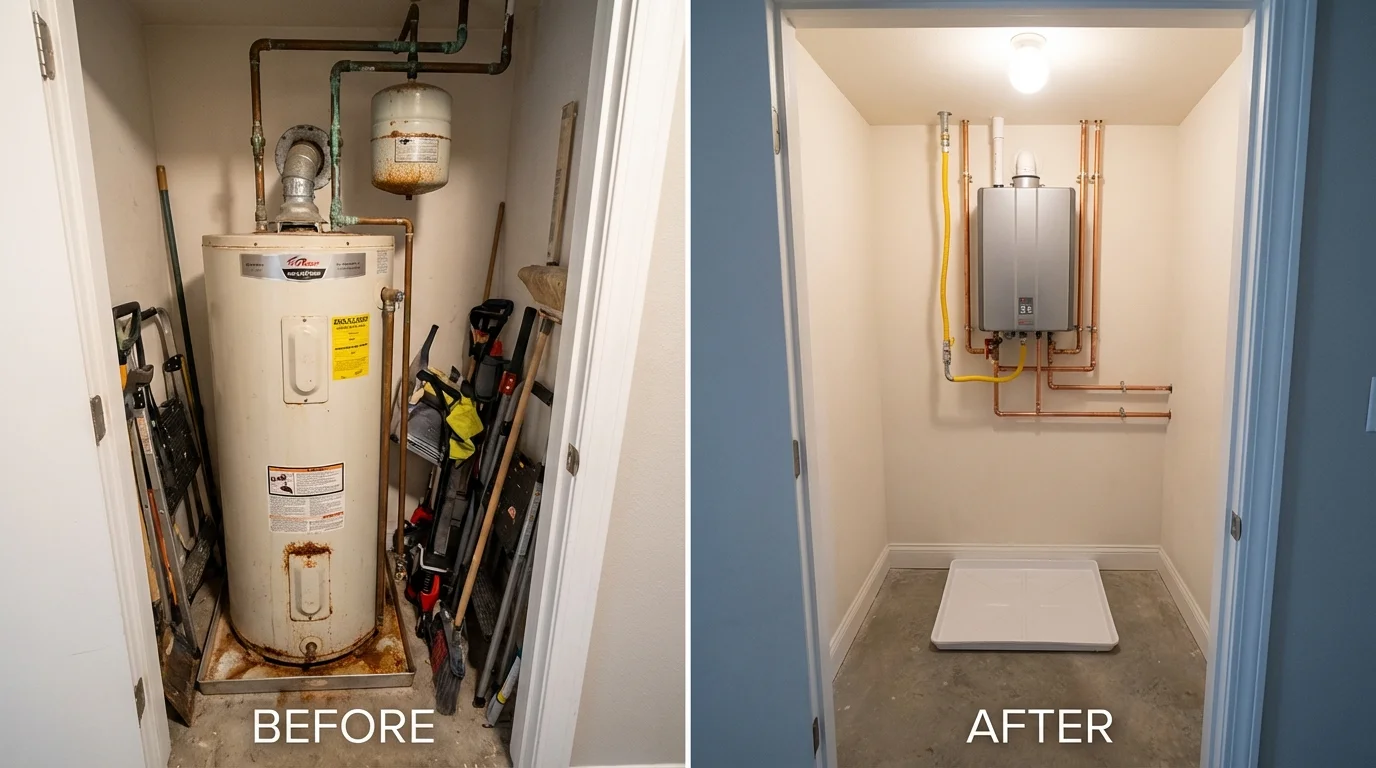 Tank water heater versus wall-mounted tankless unit comparison for Bellevue, OH homeowners